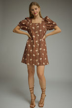 Brown floral print square neck dress