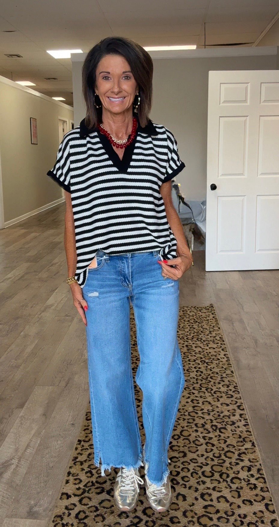 Black and white Textured Stripe Top
