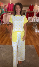 Yellow Colorblock Polka Dot Top Pocket Wide Leg Pant 2 Pc Sets