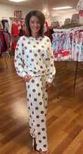 Cream and brown polka dot set now detail on pants