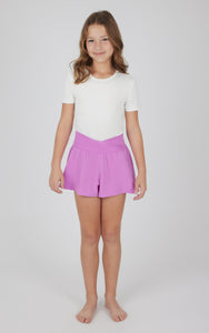 Girls Lightstream Crossover Waistband Hybrid Short with attached Inner short 

- Crossover waistband details