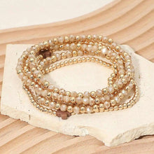 6PCS - Cross Charm Faceted Beaded Stretch Multi Layered Bracelets