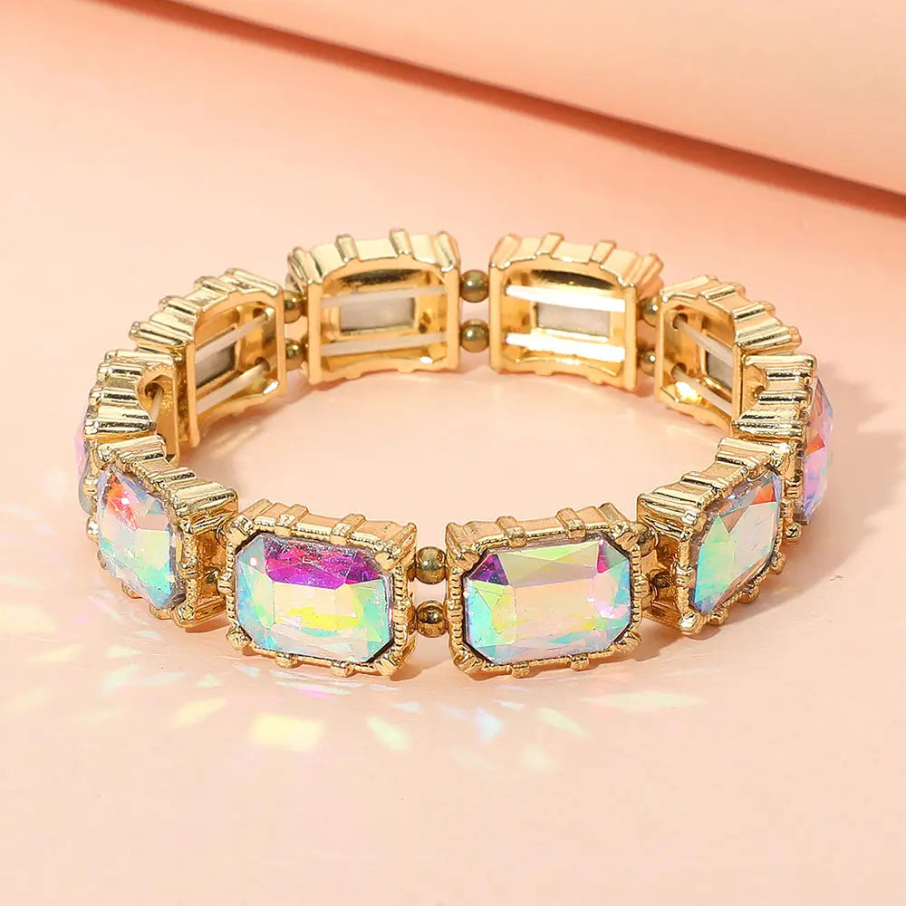 AB gold Bold Gem Stone Beaded Stretch Evening Bracelet