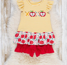 Striped Embroidered Apples Pencils & Ruffle Outfit