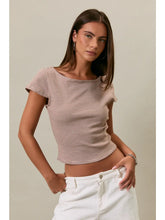 Brown white Short Sleeve Stripe Top with Scoop Back