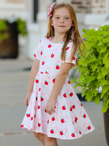 Back To School Apple Striped Sweet Girl Dress