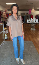 Satin v neck cuff sleeve top