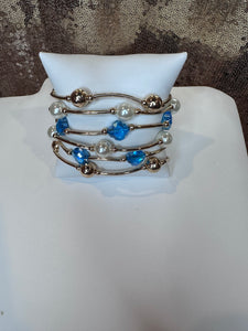 3-piece gold/blue/pearl bracelet set