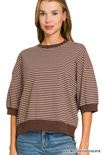 Striped Contrast Trim Rib Banded Top-great fit