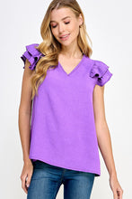 Violet top v-neck ruffle sleeve