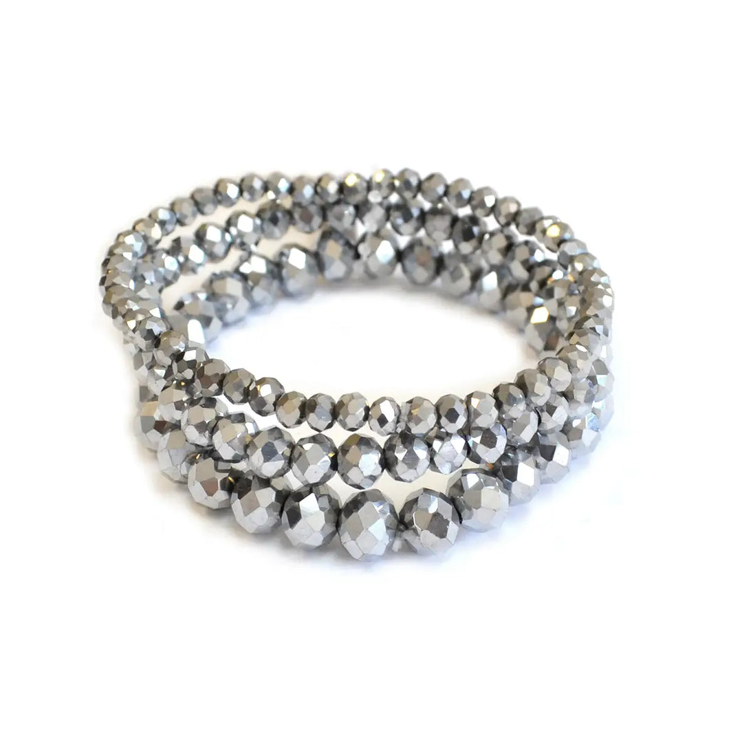 3 Pcs Set Stackable Crystal Glass Beaded Stretch Bracelets