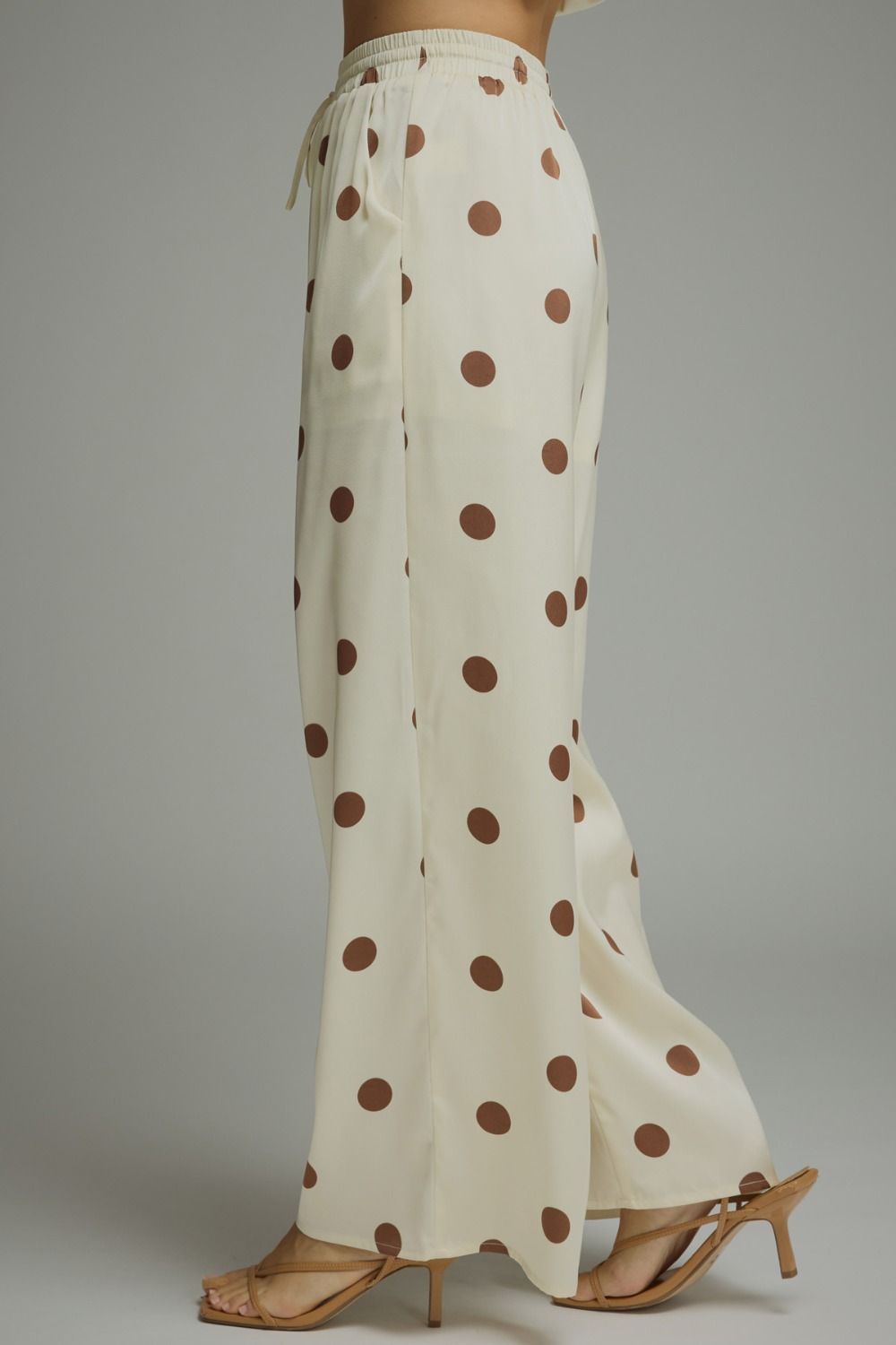 Cream- brown polka dot pants drawstring