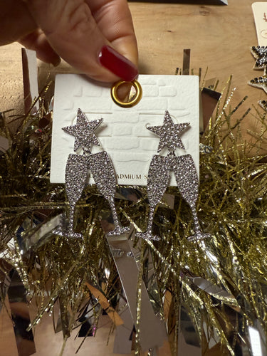 Star- champagne glass-silver earrings