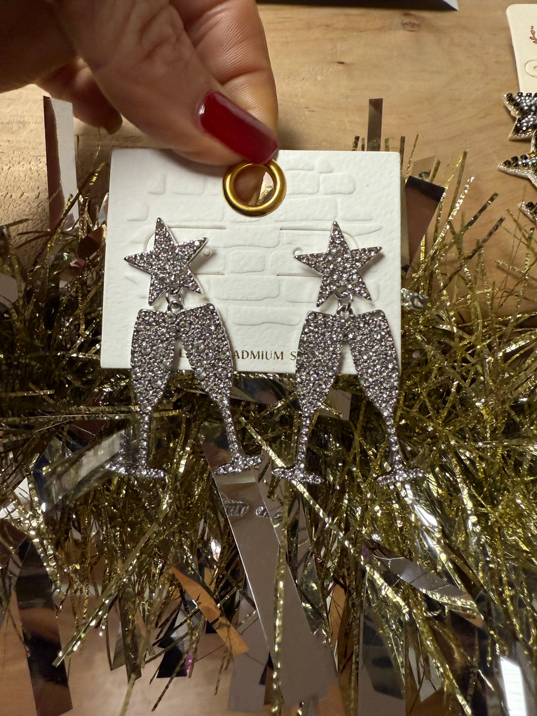 Star- champagne glass-silver earrings