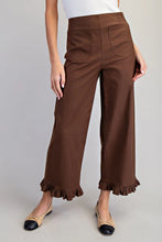 Brown straight leg ruffled hem pants