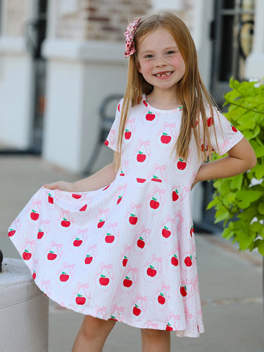 Back To School Apple Striped Sweet Girl Dress