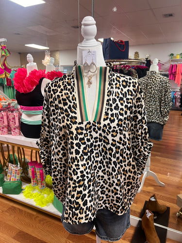 LEOPARD GREEN STRIPE TOP