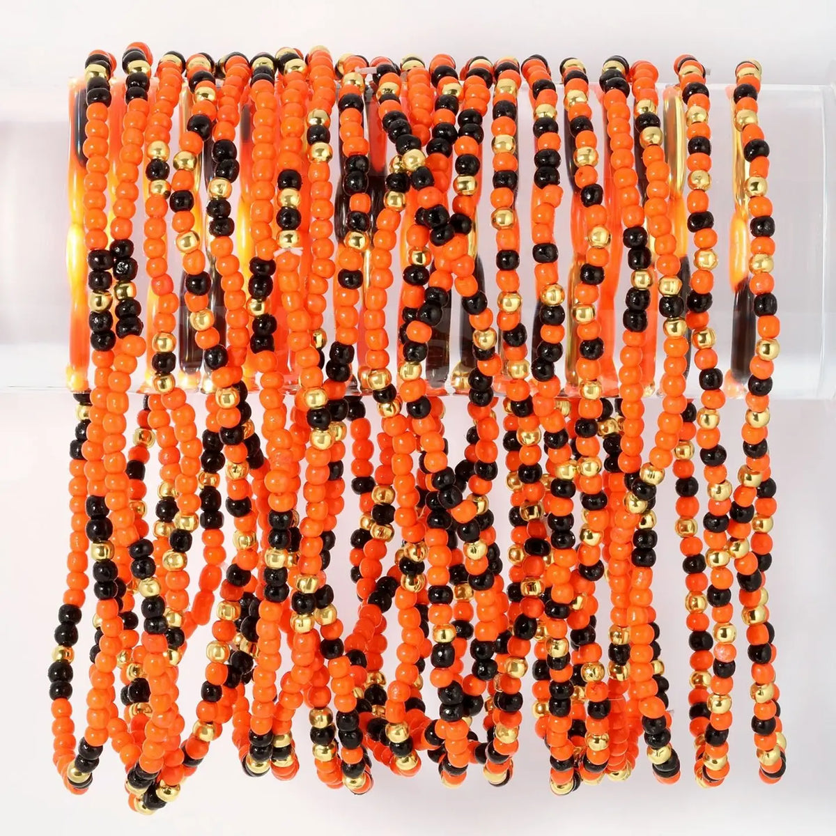 Black/orange Stretch Seed Bead Bracelets