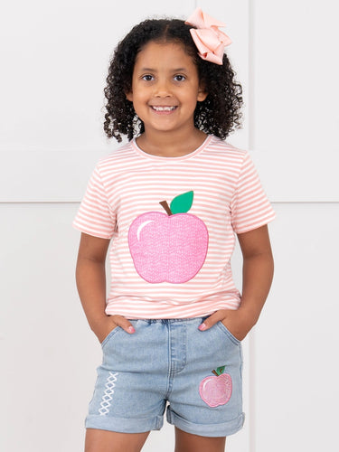 Pink Striped Pretty Apples Denim Outfit