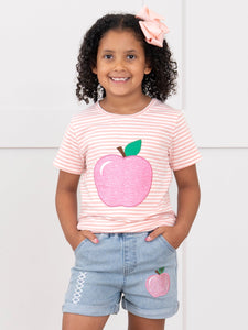 Pink Striped Pretty Apples Denim Outfit