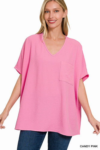 Candy pink AIRFLOW V-NECK DOLMAN SHORT SLEEVE TOP