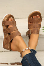 Leather Studded Cage Cork Platform Slippers wedge
