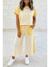 Yellow Colorblock Polka Dot Top Pocket Wide Leg Pant 2 Pc Sets