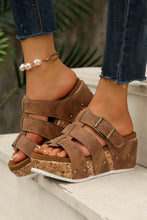 Leather Studded Cage Cork Platform Slippers wedge