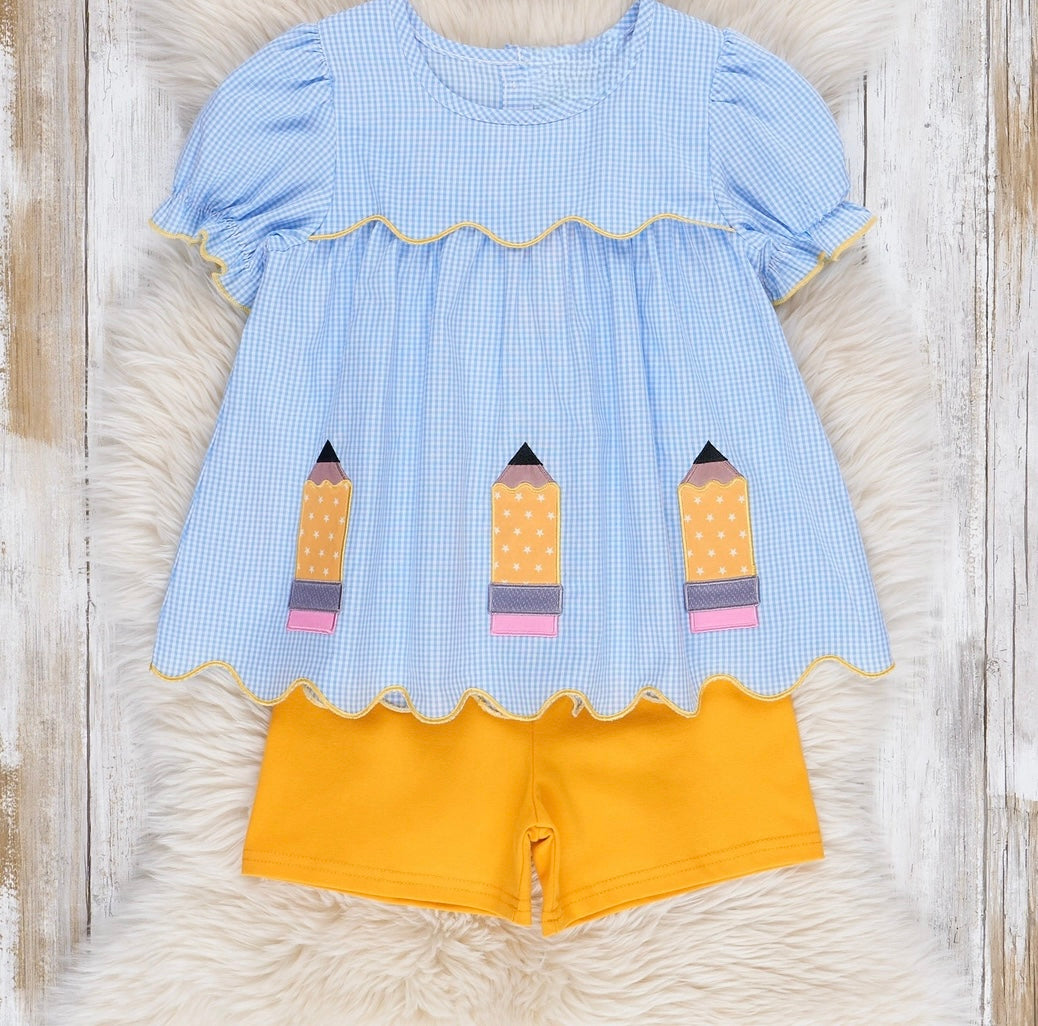 Scallop Hem Embroidered Pencils Outfit
