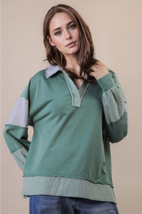 Color Block Solid & Stripe Casual Knit Top