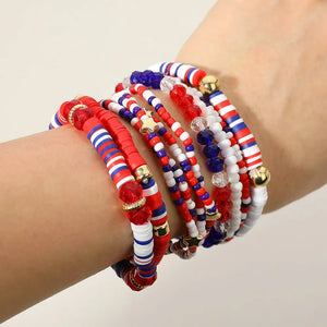10PCS - American USA Star Beaded Stretch Multi Bracelets
