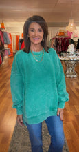 Kelly Green Acid Washed Double Ribbed Hi-low Pullover