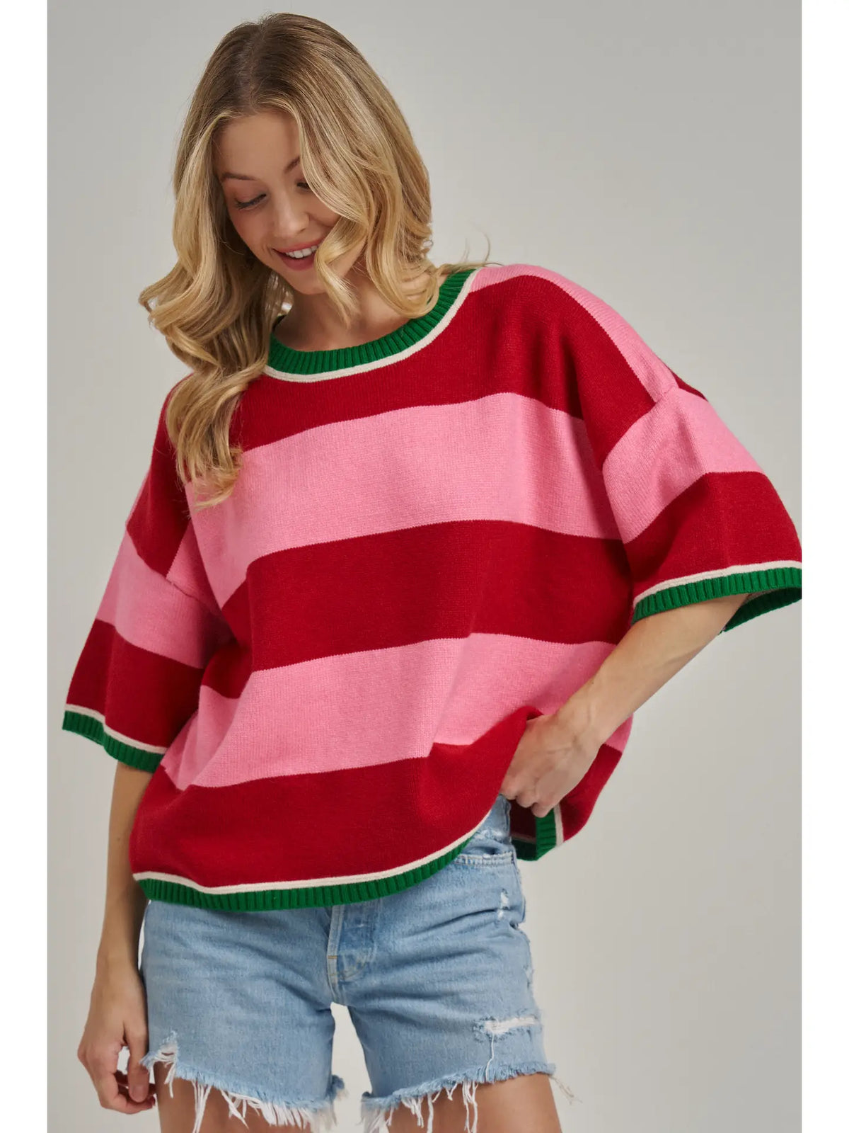 Wide Stripe Loose Fit Sweater red/pink
