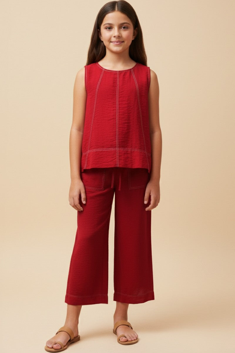 Red youth wide leg pants and tank top