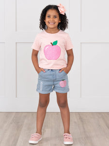 Pink Striped Pretty Apples Denim Outfit
