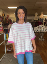 Viscose Stripe Short Sleeve Sweater
