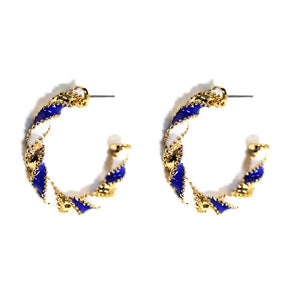 Blue and White Color Coated Wrapped 1.5" Hoop Earring