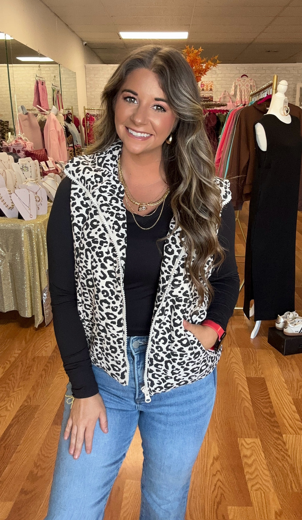 Leopard Print Puffer Vest- fits great!