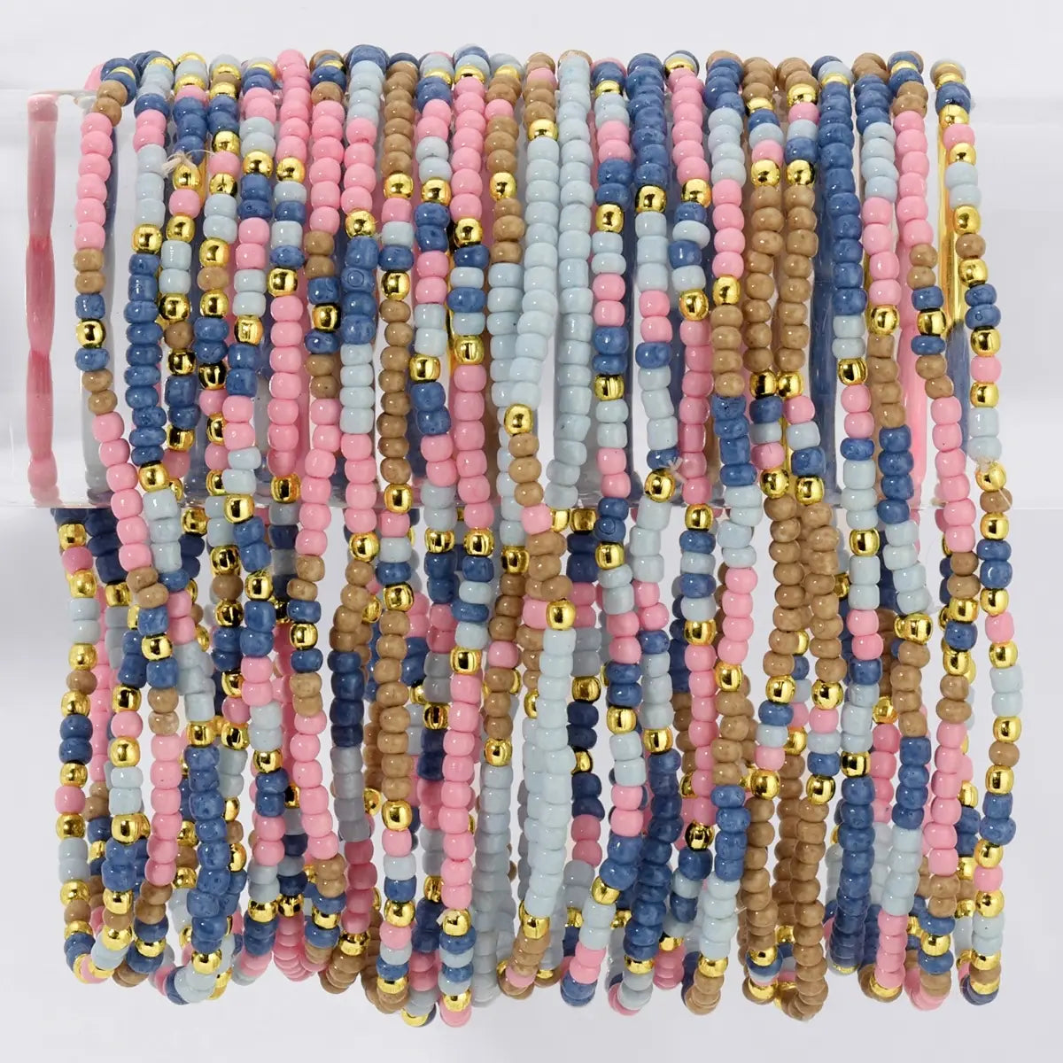 Taupe/ pink/blue Assorted 2mm Stretch Seed Bead Bracelets