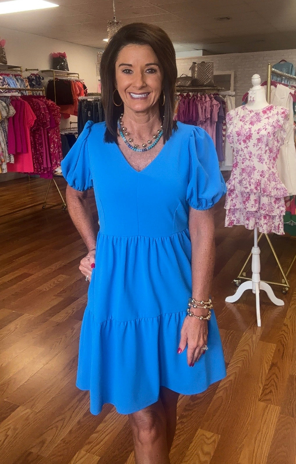 Blue v-neck dress