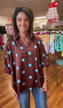 Brown/ blue polka dot satin top
