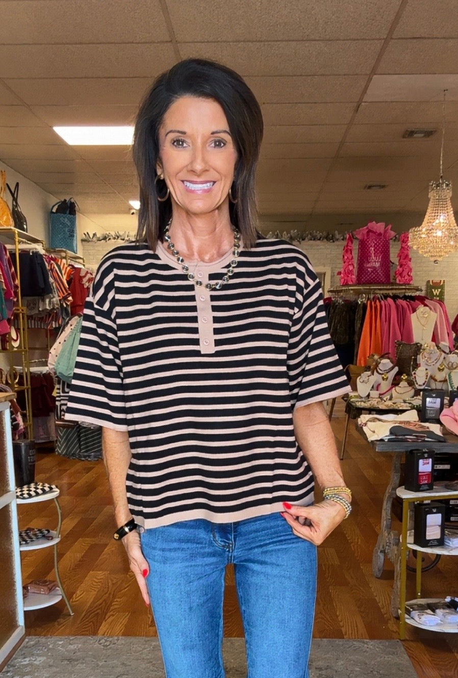Black tan stripe sweater