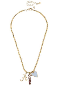 Alabama Crimson Tide Ball Bead Charm Necklace in Shiny Gold