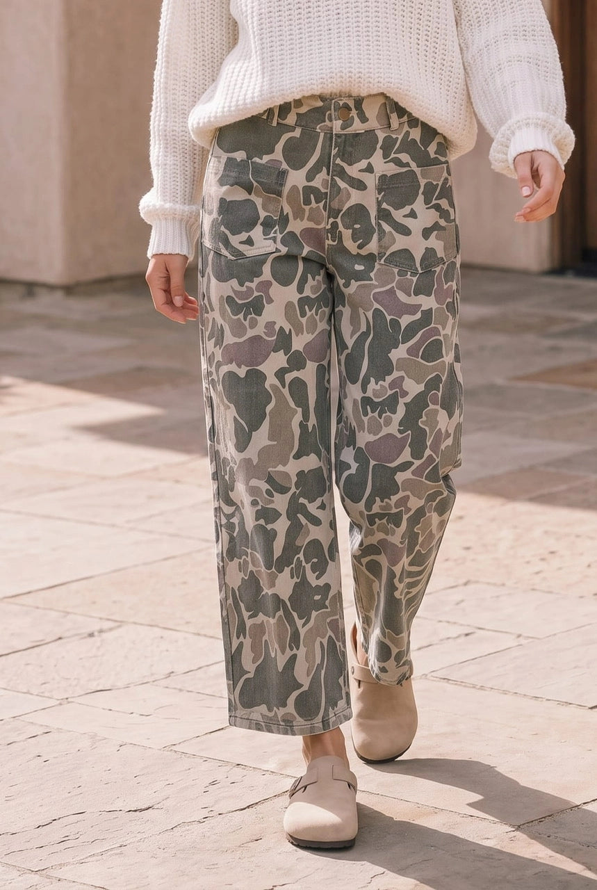Camo Wide Leg Utility Denim Pants