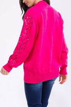 Pink Long Sleeve Sequins Detailed Pullover Sweater-runs long