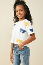 Sequin bow top - kids orange navy
