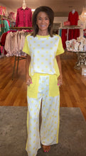 Yellow Colorblock Polka Dot Top Pocket Wide Leg Pant 2 Pc Sets