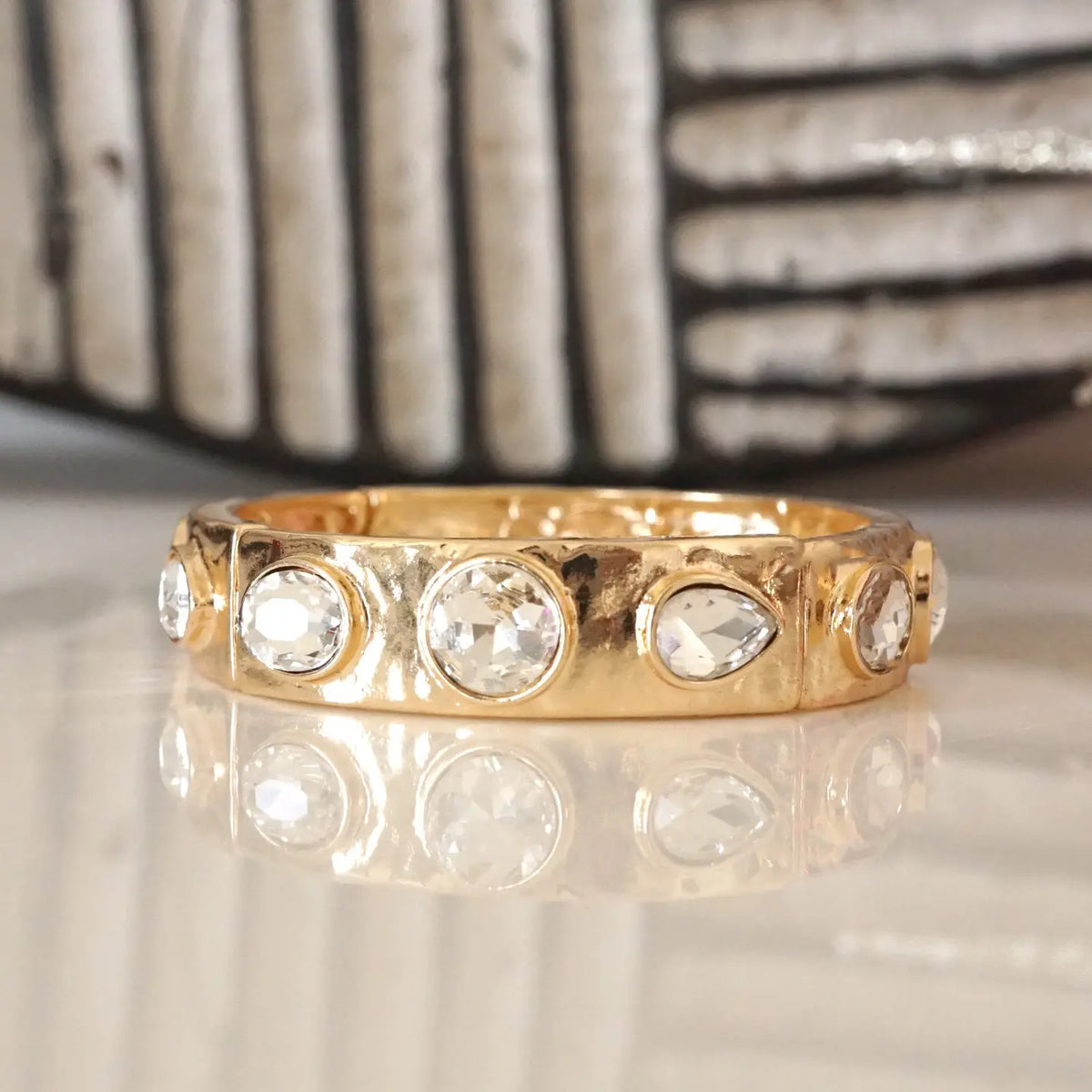 Clear Sparkly Crystal Stretch Bangles – Gold Tone