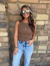 Brown stud neck tank top