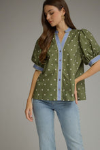 Green blue polka dot top